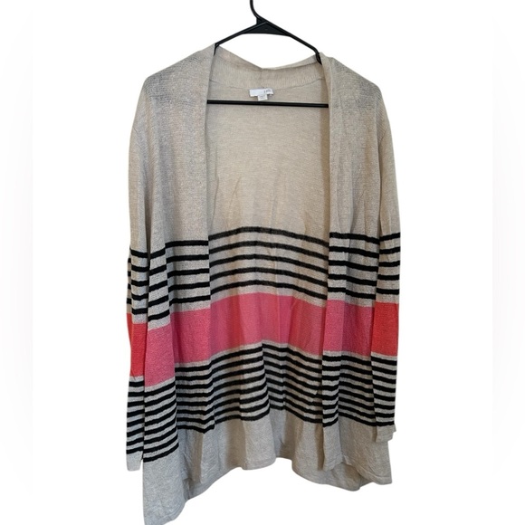 J Jill Long Cardigan Sweater Black and Punk Stripped Size L - Picture 1 of 7